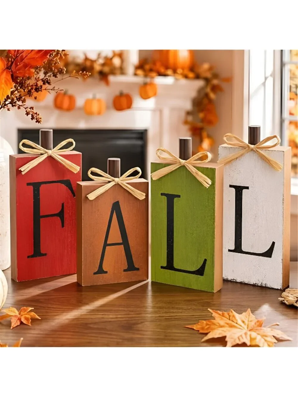 Fall Decorations for Home, Fall Decor - 4Pcs Vintage Wooden Autumn